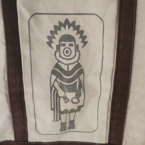 Native American Dancer Brown and Cream Canvas Tote Bag With Snaps - Picture 2 of 6